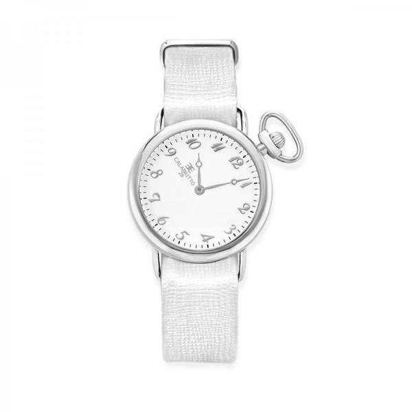 Orologio 32mm  Silver Saffiano Bianco