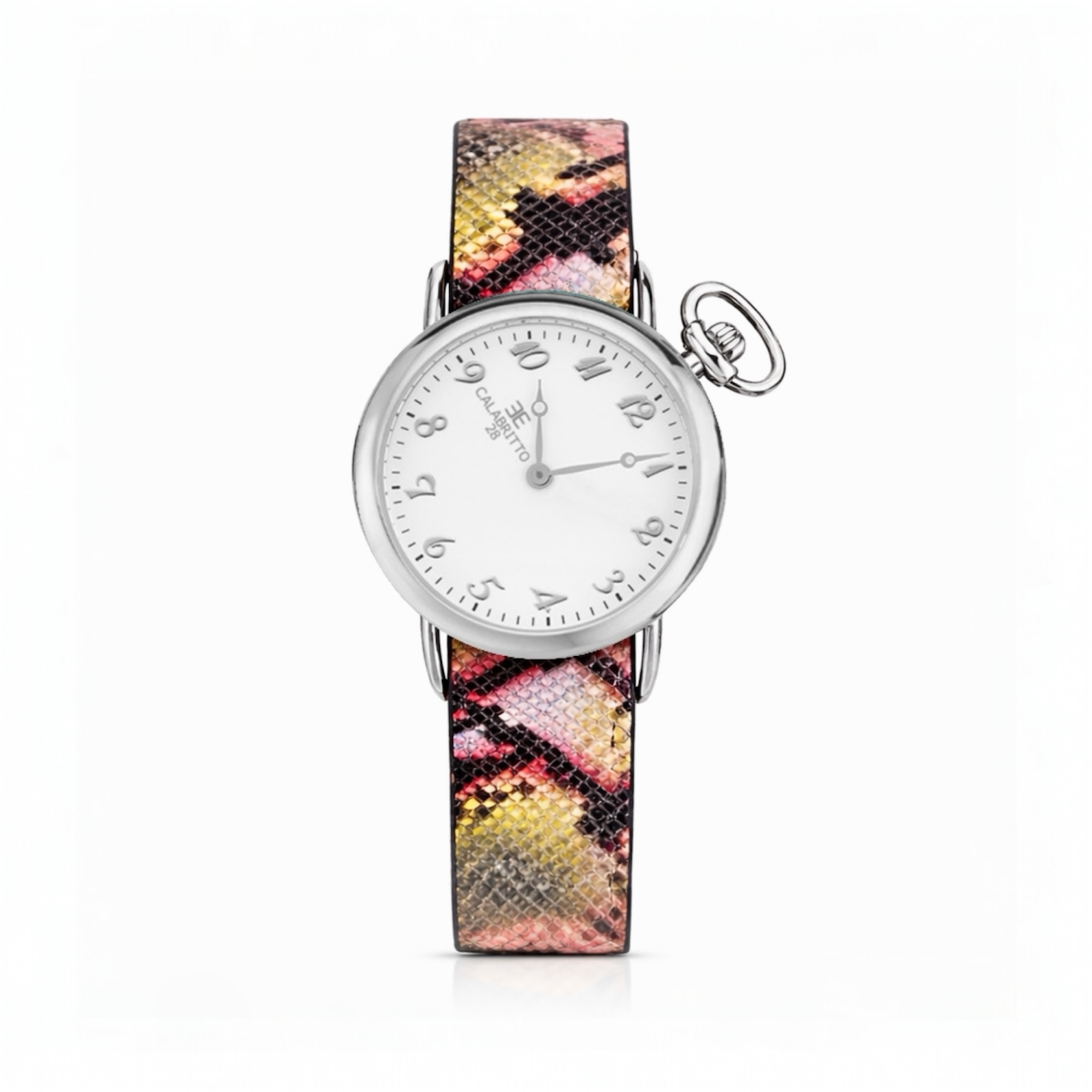 Orologio 32mm  Silver Madreperla pitone Giallo-Rosa