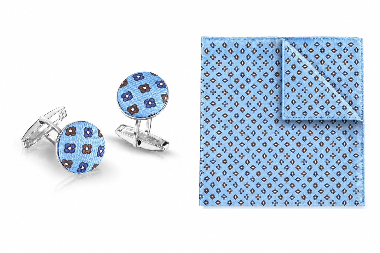 Kit Combo Gemelli & Pochette Arcamone Azzurro-Marrone