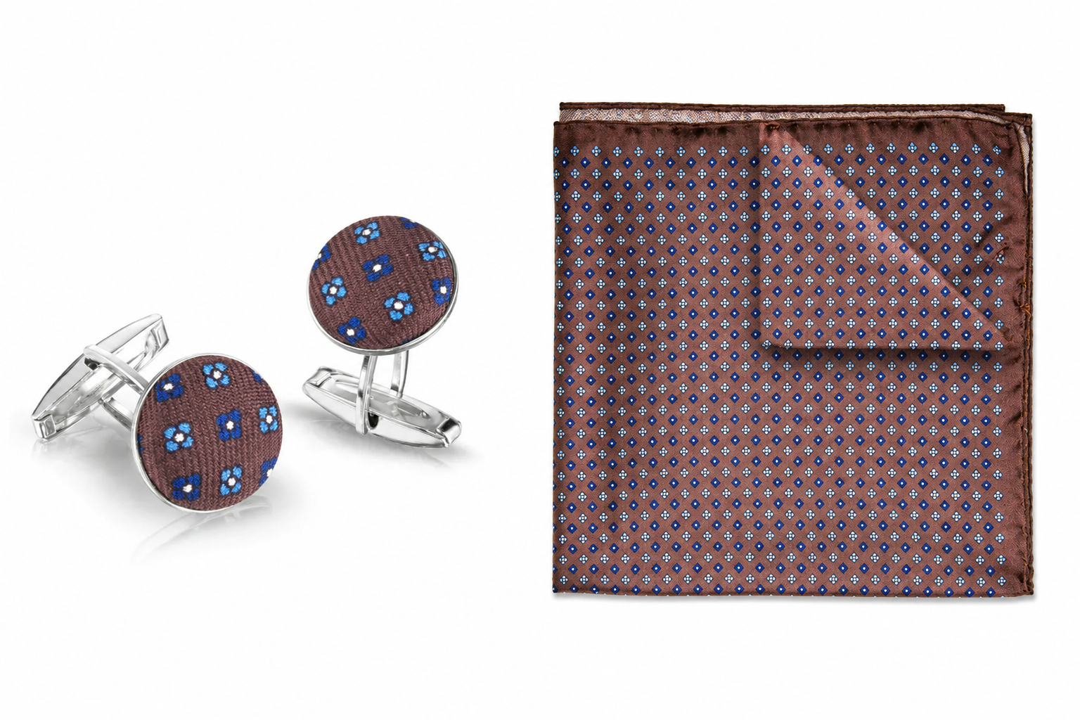 Kit Combo Gemelli & Pochette Arcamone Marrone-Blu